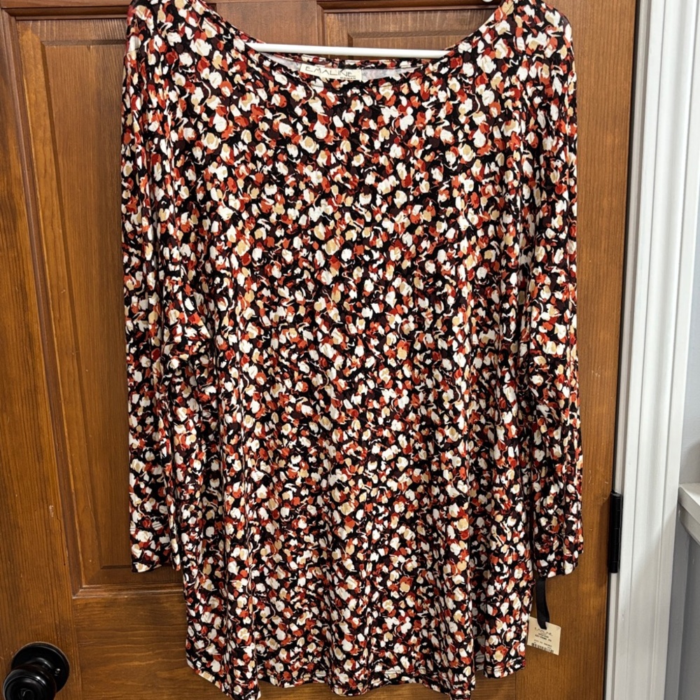 Emaline Paint Drop Abstract Art Boatneck Blouse Multicolor Plus 1X NWT